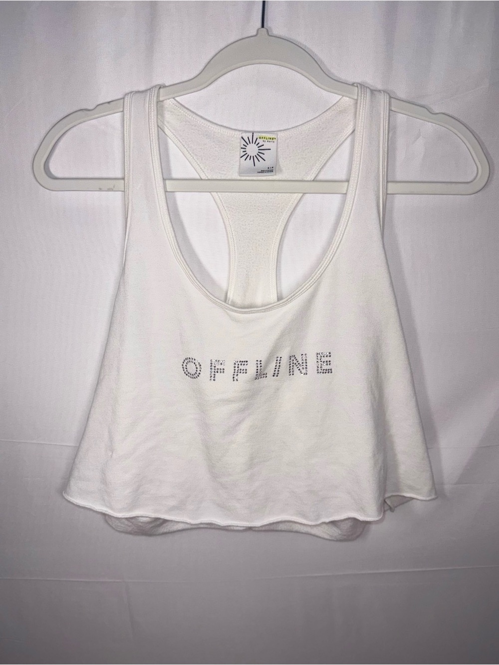 Offline By Aerie Women White Bling Logo Cropped white Tank Top Size Small